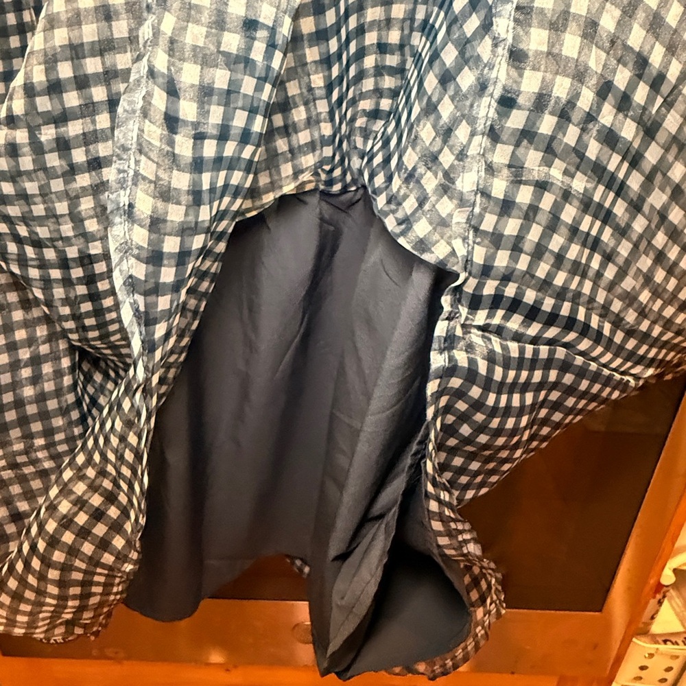 Listicle navy plaid button-down sheer tiered mini dress with puff sleeves.  Sz M - Picture 12 of 15